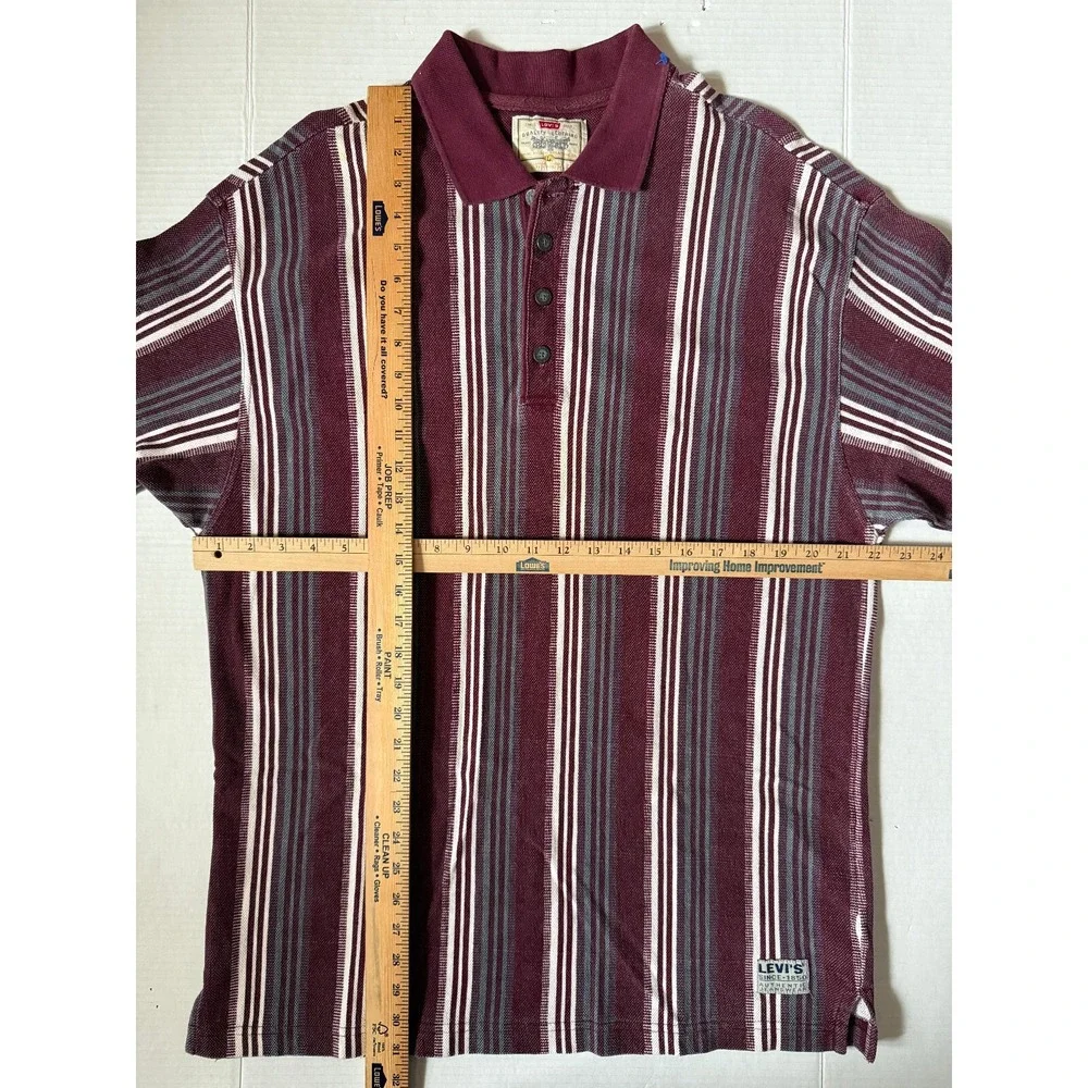 LEVI'S - Men's VINTAGE Maroon Stripe Polo Shirt‎ - Size Large